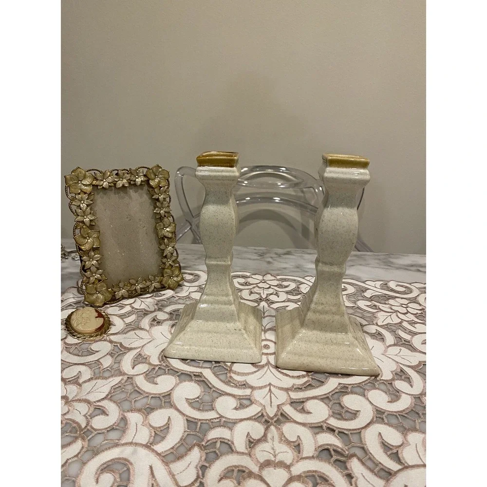 2 Vintage Candlestick E8000 Mikasa Whole Wheat Brown/Beige Stone Romantic Look